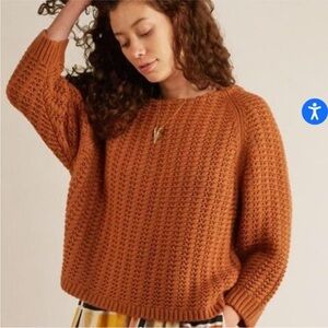 Anthropologie The Odells Eastside Sweater Fisherman Cable Knit Crewneck Wool S